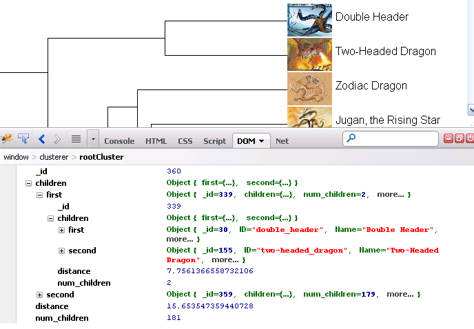 the clustering tool showing the result of the js clustering