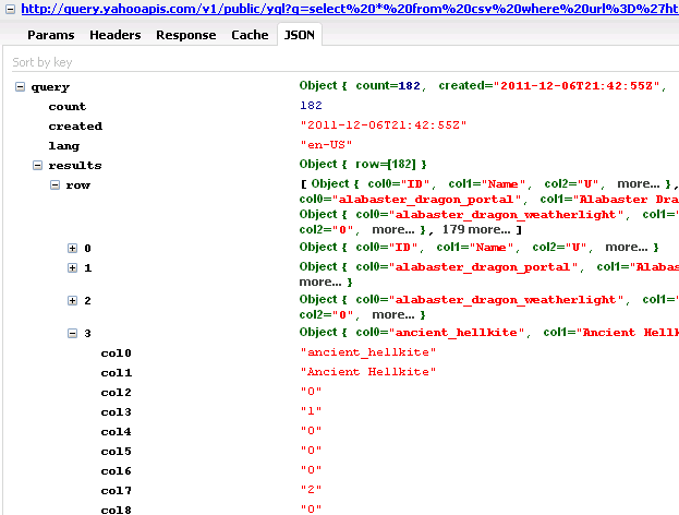 yql's json response, parsed